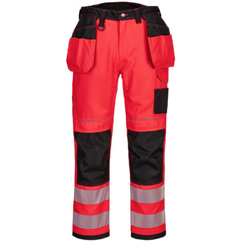 Pantalones de trabajo de alta visibilidad Holster PW3 tiro regular de polialgodón con cintas reflectantes PORTWEST T501 34 pulgadas (talla 44) Rojo/Negro