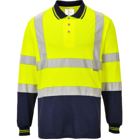 Polo bicolor de manga larga Amarillo/Azul marino 3XL