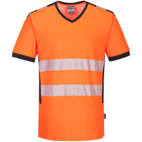Camiseta de cuello en V PW3 de alta visibilidad naranja/negro XL