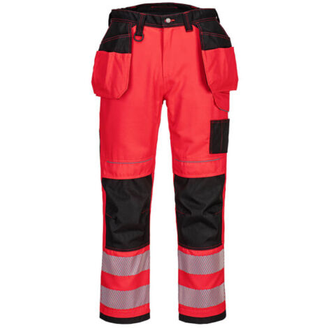 Pantalones de trabajo de alta visibilidad Holster PW3 tiro regular de polialgodón con cintas reflectantes PORTWEST T501 40 pulgadas (talla 50) Rojo/Negro