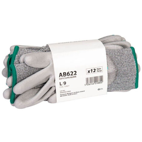 Cut C13 PU Essential Multipack (Pack 12) resistencia al corte C, Gris PORTWEST AB622 L