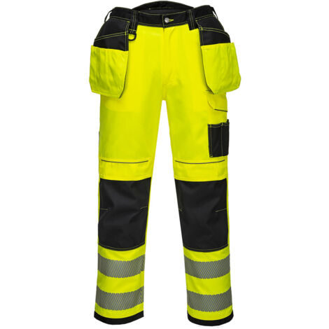 Pantalones de trabajo de alta visibilidad Holster PW3 de tiro bajo PORTWEST T501 40 pulgadas (talla 50) Amarillo / Negro