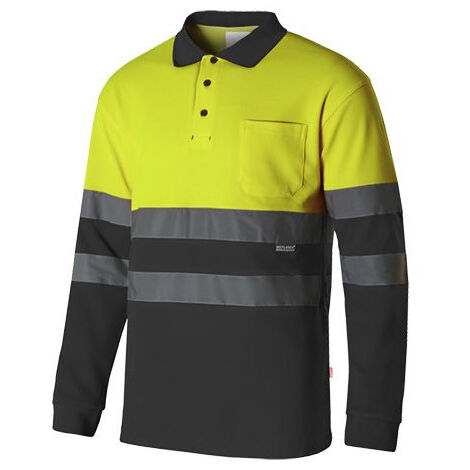 Polo algodón bicolor manga larga alta visibilidad 305515  M - Amarillo flúor / Gris