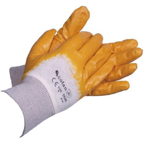 COFAN blister g. nitrilo amarillo t-10   caja 12 unid. , Guantes de nitrilo amarillos UNE-EN 20388. Estos guantes cuentan con un revestimiento no absorbente, anticorte y de elevada