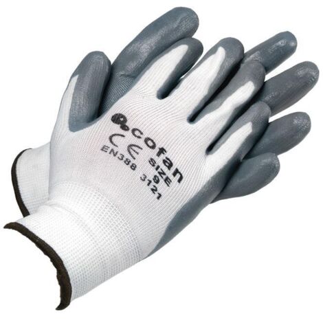 guante 100% poliest. impreg. nitrilo gris t-9   caja 12 unid.