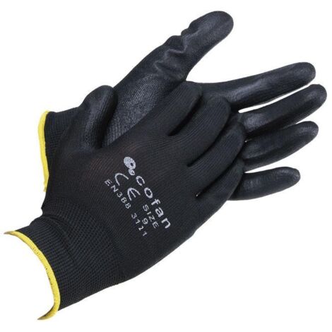 COFAN guante 100% poliest. impreg. pu negro t-8   caja 12 unid.