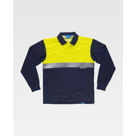 Polo antibacteriano manga larga en piqué de algodón AV C3443 WORKTEAM L Marino+Amarillo A.V. (1/2)