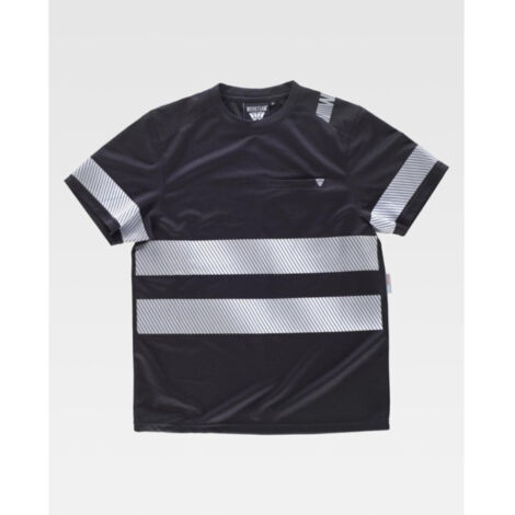 Camiseta de manga corta en poliéster micropiqué con cintas reflectantes segmentadas S9243 S Negro (1/2)