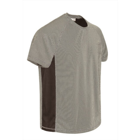 Camiseta técnica manga corta y cuello redondo, bandas laterales de color, tejido técnico transpirable VALENTO MARATHONER S Beige arena/Marrón nogal