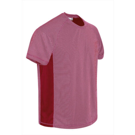 Camiseta técnica manga corta y cuello redondo, bandas laterales de color, tejido técnico transpirable VALENTO MARATHONER XL Rosa fluor/Rojo loto