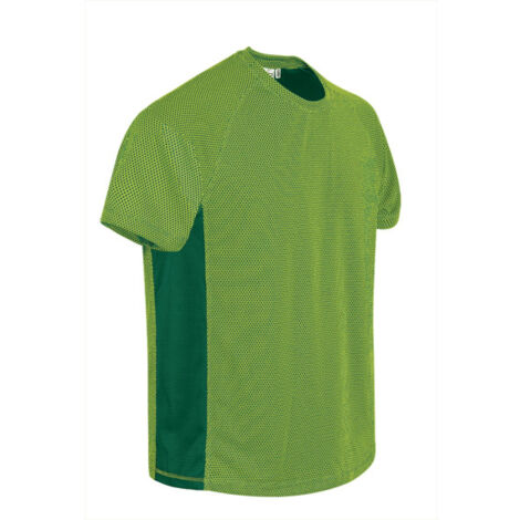 Camiseta técnica manga corta y cuello redondo, bandas laterales de color, tejido técnico transpirable VALENTO MARATHONER L Verde fluor/Verde kelly