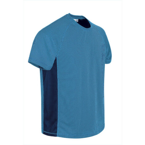 Camiseta técnica manga corta y cuello redondo, bandas laterales de color, tejido técnico transpirable VALENTO MARATHONER L Azul tropical/Azul marino oceano