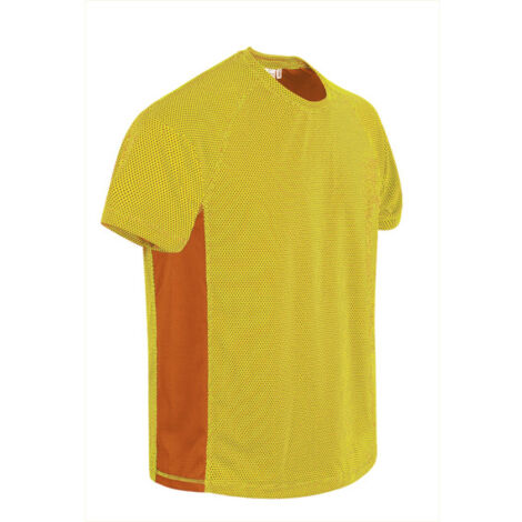 Camiseta técnica manga corta y cuello redondo, bandas laterales de color, tejido técnico transpirable VALENTO MARATHONER XL Amarillo flúor / Naranja