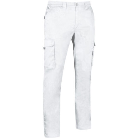 Pantalón de trabajo elástico multibolsillos, en colores neutros, en tejido sarga gruesa mono-elástica VALENTO CHESTNUT M Blanco