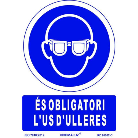 Señal de obligación en Catalán "És Obligatori L´Ús D´Ulleres" SEKURECO