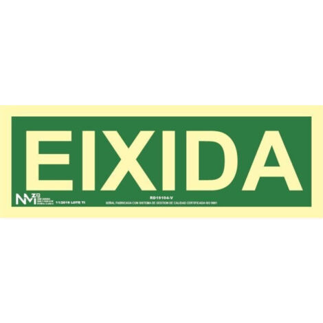 Señal de evacuación Eixida luminiscente Gran Formato Valenciano SEKURECO                         320 x 160 mm                          CLASE A (PVC 1 mm) (1/2)
