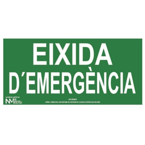 Señales de evacuación luminiscentes Gran Formato Valenciano Eixida D'Emergència SEKURECO 320 x 160 mm CLASE A (ALUMINIO 0'5 mm)