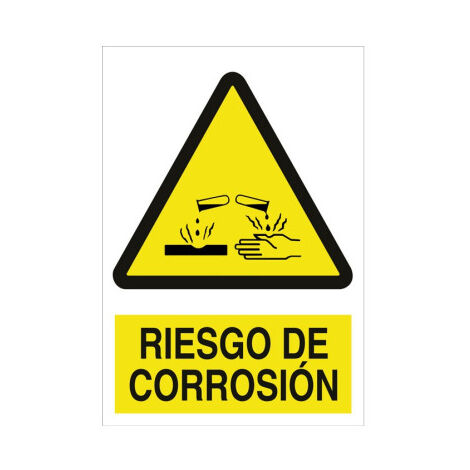 Señal adhesiva Riesgo de corrosión en poliestireno para advertencia industrial Poliestireno 420X297 mm