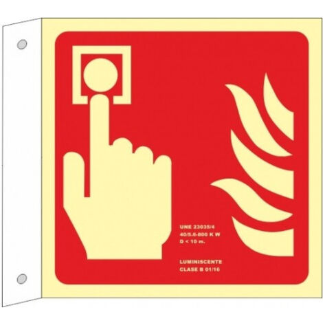 Señal de extinción de banderola de Pulsador de Alarma (solo pictograma) luminiscente SEKURECO 420 x 420 mm CLASE B (PVC 0'7 mm) (1/2)