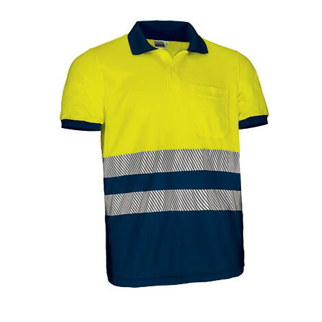 Polo de Alta Visibilidad bicolor de manga corta y bolsillo VALENTO THURSO 3XL Amarillo flúor / Azul marino orión