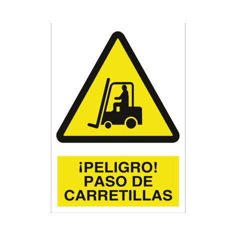 Señal de seguridad ¡Peligro paso de carretillas (texto y pictograma)                                                   Adhesivo       148x105 mm (1/2)