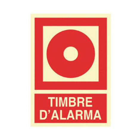 Señal en catalán de texto y pictograma Timbre D'Alarma luminiscente 297X210 mm (1/2)