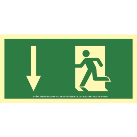 Señal de evacuación flecha abajo en aluminio Clase A SEKURECO                         632 x 316 mm                          CLASE A (ALUMINIO 0'5 mm)