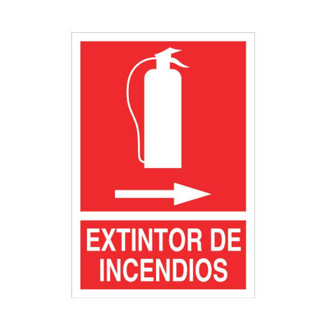 Señal de socorro Extintor de incendios con flecha derecha (texto y pictograma) 210X148 mm (1/2)