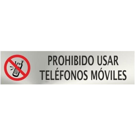 Prohibido usar teléfono móviles, cartel de acero inoxidable SEKURECO 50 x 200 mm SEKURECO (1/2)