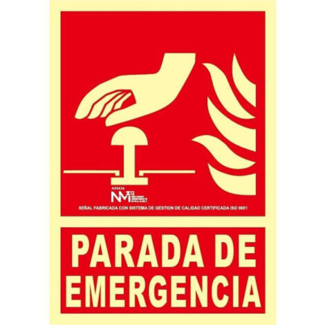 Señal de extinción Parada de Emergencia de 210 x 300 mm SEKURECO Clase A (PVC 1 mm) (1/2)