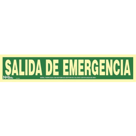 Señal de evacuación Salida de Emergencia Gran Formato Clase A Luminiscente 650x105mm SEKURECO (1/2)