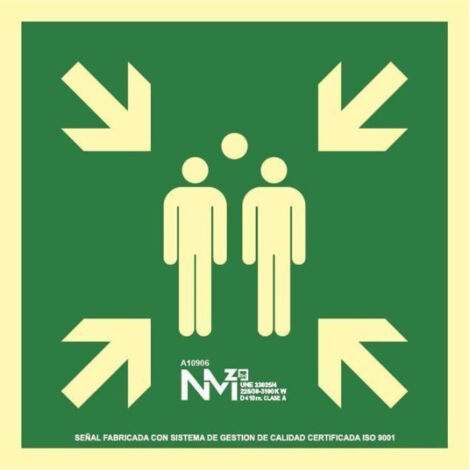 Señal de evacuación Punto de Encuentro luminiscente Gran Formato SEKURECO                         210 x 210 mm                          Clase A (PVC 1 mm)