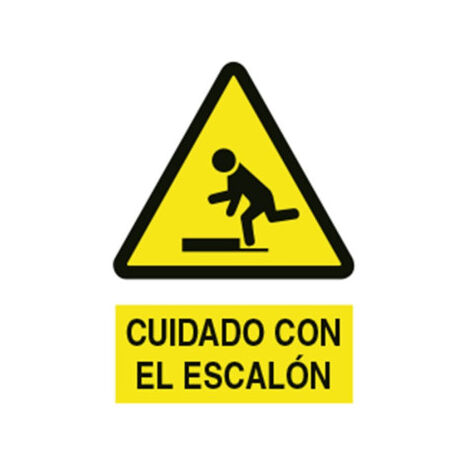 Señal de advertencia y peligro Cuidado Escalón (texto y pictograma) Poliestireno 210X148 mm