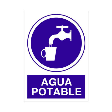 Señal de obligación pictorama y texto Agua potable                                                   Poliestireno       210X148 mm (1/2)