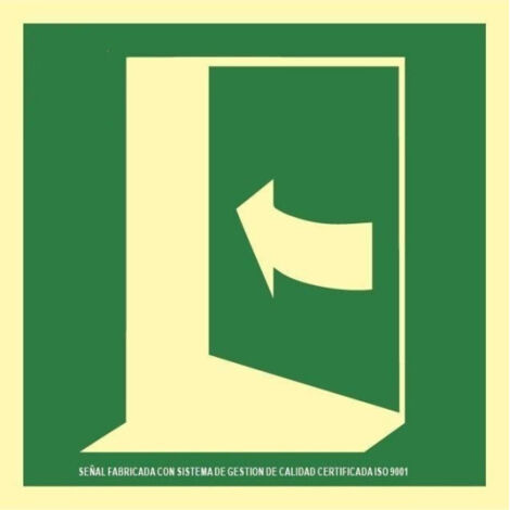 Señal de evacuación en Aluminio Clase A puerta izquierda 210 x 210 mm SEKURECO                         420 x 420 mm                          CLASE A (ALUMINIO 0'5 mm)