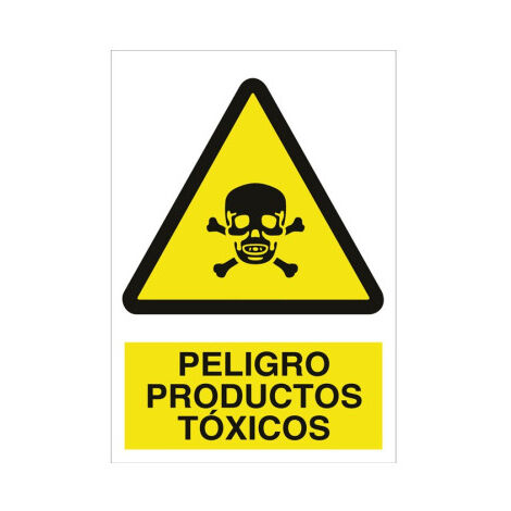 Cartel de advertencia de texto y pictograma Peligro productos tóxicos Adhesivo 148x105 mm