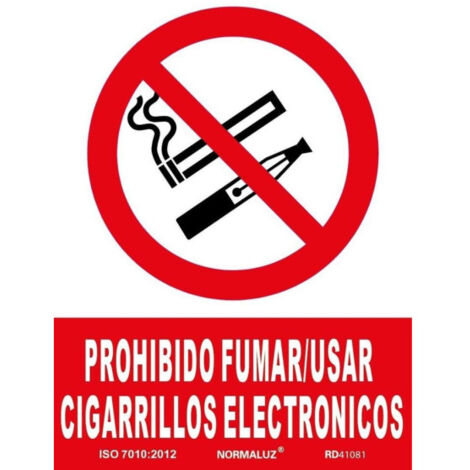 Señal prohibido fumar/usar cigarrillos eléctricos SEKURECO                         150 x 200 mm                          ADHESIVOS DE VINILO