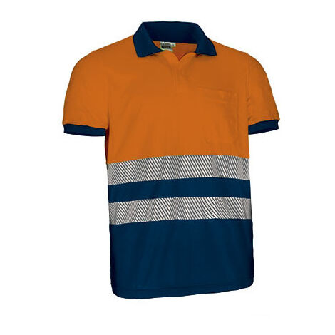 Polo de Alta Visibilidad bicolor de manga corta y bolsillo VALENTO THURSO S Naranja flúor / Azul marino orión