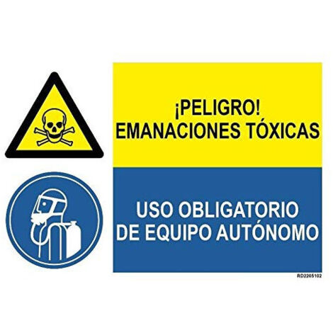 Señal de peligro emanaciones tóxicas, uso obligatorio de equipo autónomo SEKURECO                 Adhesivo vinilo