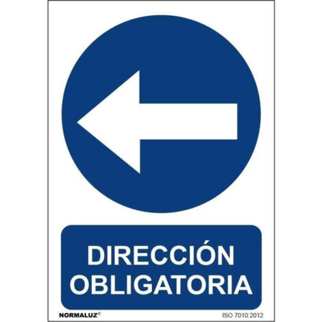 Señal de obligación Dirección Obligatoria Izquierda con tintas UV SEKURECO                         200 x 300 mm                          ADHESIVOS DE VINILO
