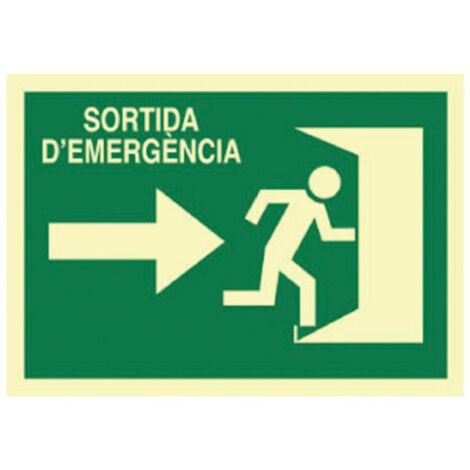 Señal en catalán: Senyals d'evacuació -Sortida D'emergència fletxa dre 297X210 mm (1/2)