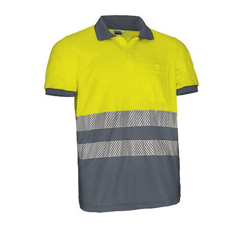 Polo de Alta Visibilidad bicolor de manga corta y bolsillo VALENTO THURSO 3XL Amarillo flúor / Gris cemento