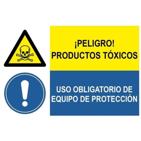 Señal combinada Peligro productos tóxicos Uso obligatorio de equipo de protección SEKURECO Adhesivo vinilo