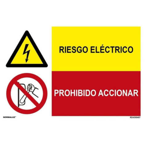 Señal combinada riesgo eléctrico, prohibido accionar SEKURECO PVC Blanco 0.7 mm (1/2)