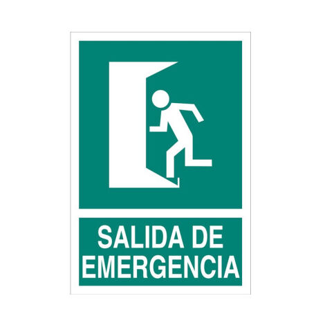 Señal de evacuación que indica Salida de emergencia pictograma y texto izquierda 420X297