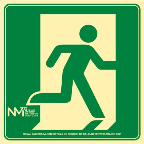 Señal de evacuación luminiscente lado derecho Gran Formato SEKURECO                         420 x 420 mm                          CLASE B (PVC 0'7mm) (1/2)
