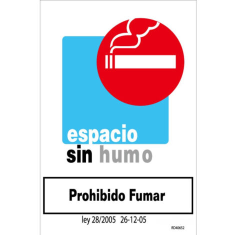 Señal de espacio Sin Humo (texto y pictograma) RD40552 Ley 28 2005 SEKURECO 200 x 300 mm ADHESIVOS TRANSPARENTES