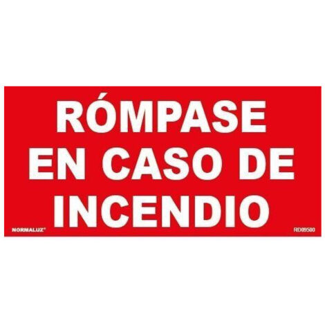 Señal de seguridad Rómpase En Caso de Incendio 190 x 90mm (Pack de 10) SEKURECO (1/2)