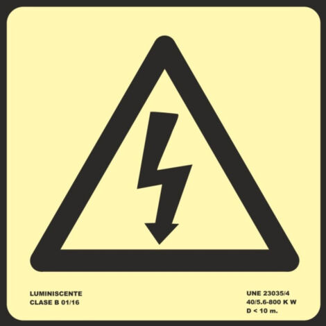 Señal de Riesgo Eléctrico (sin texto) con capa luminiscente SEKURECO 210 x 210 mm CLASE A (ALUMINIO 0'5 mm) (1/2)