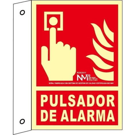 Señal banderola Pulsador de Alarma luminiscente SEKURECO 210 x 300 mm CLASE B (ALUMINIO 0'5 mm) (1/2)